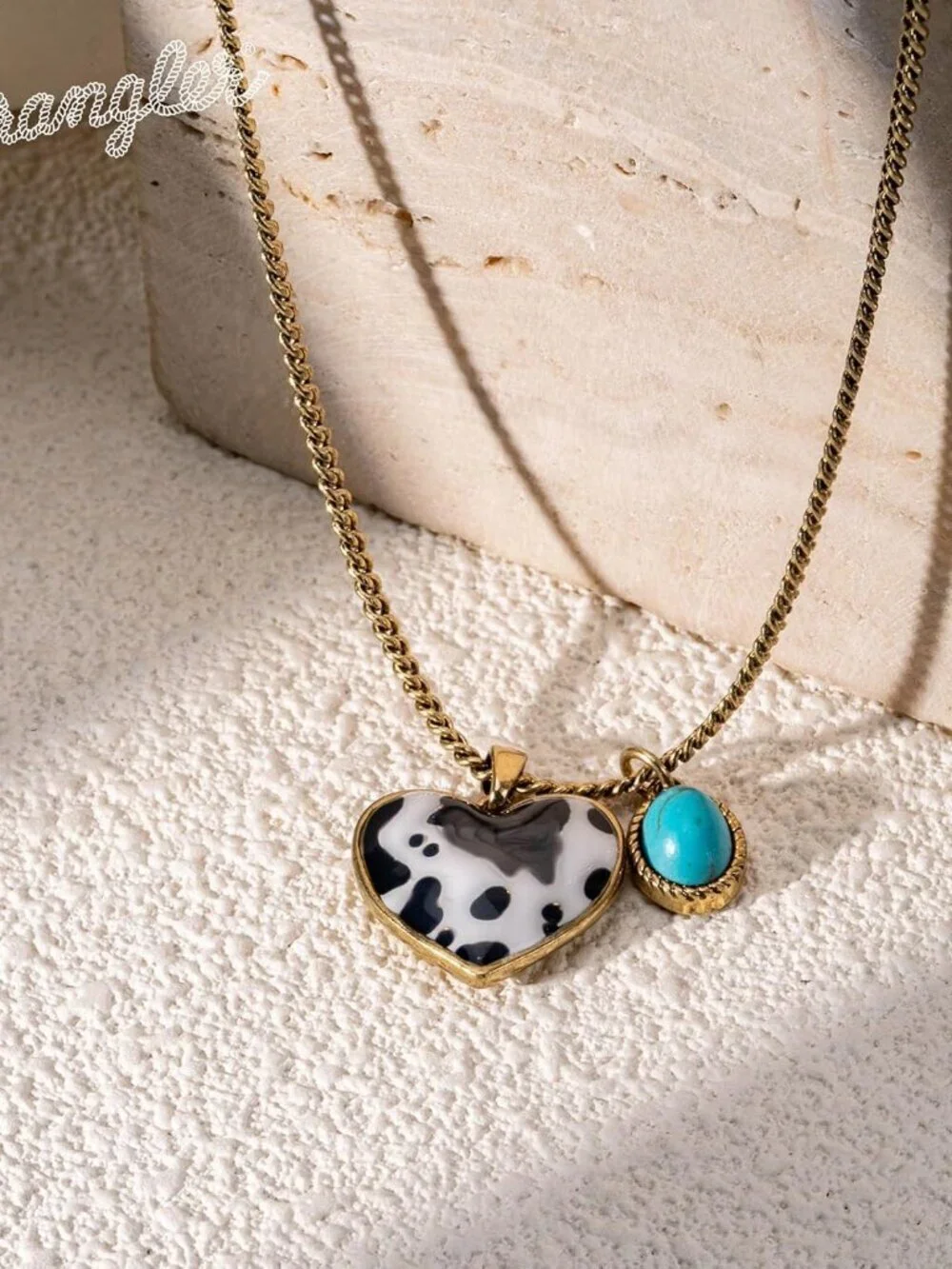 Women's Gold Turquoise Western Gold Plated Wrangler Turquoise Pendant Necklace